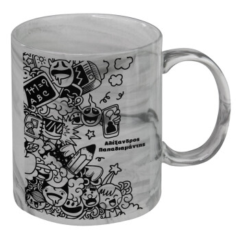 School Doodle, Mug ceramic marble style, 330ml