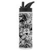 Metallic thermos bottle with straw & handle, stainless steel (Stainless steel 304), double-walled, 600ml.