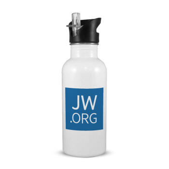 JW.ORG, White water bottle with straw, stainless steel 600ml