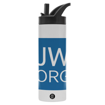 JW.ORG, Metallic thermos bottle with straw & handle, stainless steel (Stainless steel 304), double-walled, 600ml.