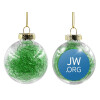 Transparent Christmas tree ball ornament with green filling 8cm