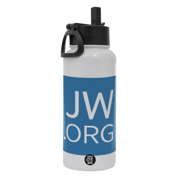 JW.ORG, Metal mug thermo White with Straw and Spout Lid (Stainless steel), double wall, 950ml