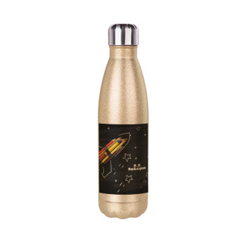 Rocket Pencil, Glitter gold stainless steel thermos bottle, double-walled, 500ml