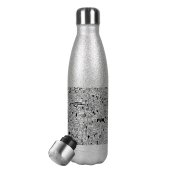 Enjoy the party, Μεταλλικό παγούρι θερμός Glitter Aσημένιο (Stainless steel), διπλού τοιχώματος, 500ml