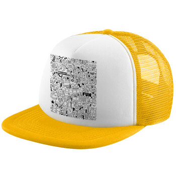 Enjoy the party, Adult Soft Trucker Hat with Yellow/White Mesh (POLYESTER, ADULT, UNISEX, ONE SIZE)