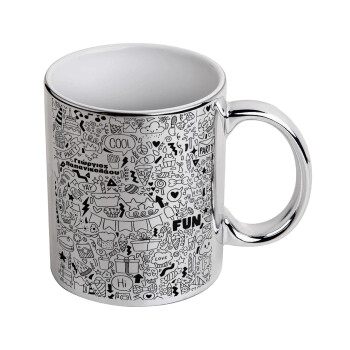 Enjoy the party, Mug ceramic, silver mirror, 330ml