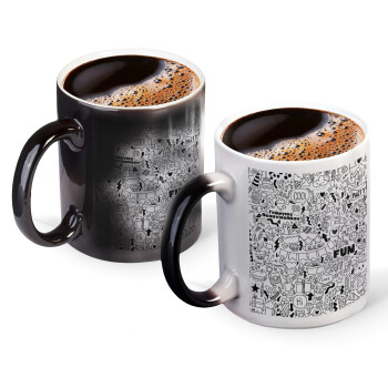 Enjoy the party, Color changing magic Mug, ceramic, 330ml when adding hot liquid inside, the black colour desappears (1 pcs)