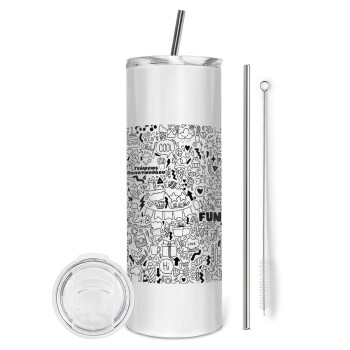 Enjoy the party, Eco friendly stainless steel tumbler 600ml, with metal straw & cleaning brush