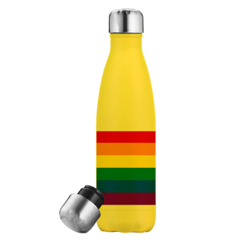 Rainbow flag (LGBT) , Yellow Stainless Steel Metallic Thermos, double-walled, 500ml