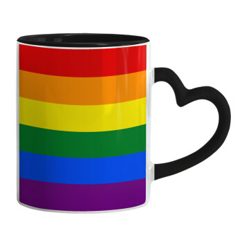 Rainbow flag (LGBT) , Mug heart black handle, ceramic, 330ml