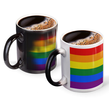 Rainbow flag (LGBT) , Color changing magic Mug, ceramic, 330ml when adding hot liquid inside, the black colour desappears (1 pcs)