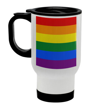 Rainbow flag (LGBT) , Stainless steel travel mug with lid, double wall white 450ml