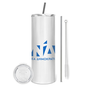 Νέα δημοκρατία, Eco friendly stainless steel tumbler 600ml, with metal straw & cleaning brush