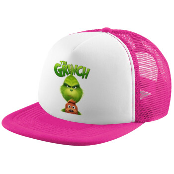 mr grinch, Child's Soft Trucker Hat with Pink/White Mesh (POLYESTER, CHILD, ONE SIZE)