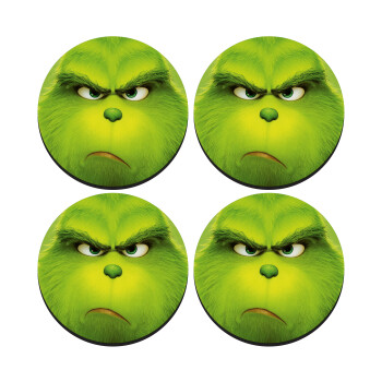 mr grinch, SET of 4 round wooden coasters (9cm)