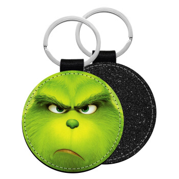 mr grinch, Μπρελόκ Δερματίνη, στρογγυλό ΜΑΥΡΟ (5cm)