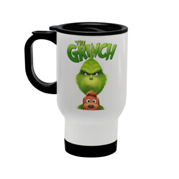 mr grinch, Stainless steel travel mug with lid, double wall white 450ml