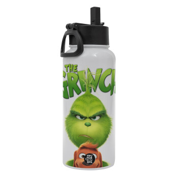 mr grinch, Metal mug thermo White with Straw and Spout Lid (Stainless steel), double wall, 950ml