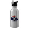 Water bottle Silver with straw, stainless steel 600ml