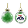 Transparent Christmas tree ball ornament with green filling 8cm