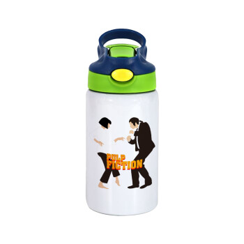 Pulp Fiction dancing, Children's hot water bottle, stainless steel, with safety straw, green, blue (350ml)