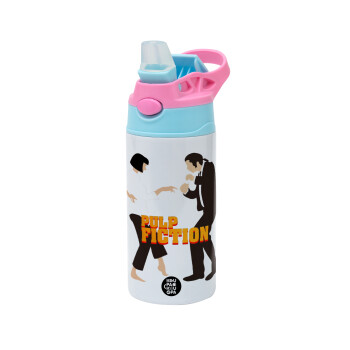 Pulp Fiction dancing, Children's hot water bottle, stainless steel, with safety straw, Pink/BlueCiel (360ml) BPA FREE