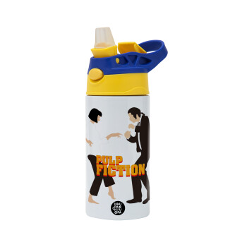 Pulp Fiction dancing, Children's hot water bottle, stainless steel, with safety straw, green, blue (360ml) BPA FREE