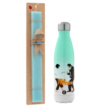 Pulp Fiction dancing, Easter Set, Metallic green/white thermos (Stainless steel), double-walled, 500ml & scented flat Easter candle (30cm) (TURQUOISE)