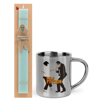 Pulp Fiction dancing, Easter Set, metallic thermal cup (300ml) & aromatic flat Easter candle (30cm) (TURQUOISE)