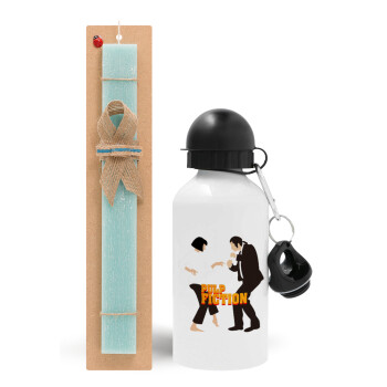 Pulp Fiction dancing, Easter Set, metallic aluminum water bottle (500ml) & scented flat candle (30cm) (TURQUOISE)