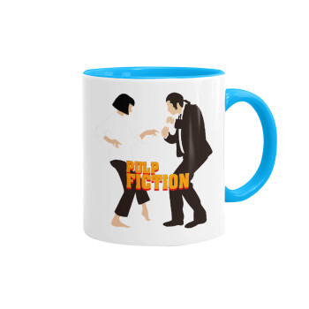 Pulp Fiction dancing, Mug colored light blue, ceramic, 330ml