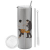 Eco friendly stainless steel Silver tumbler 600ml, with metal straw & cleaning brush