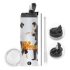 Travel Tumbler 2 Lids, with metal straw & cleaning brush (Stainless steel 304 Food grade, BPA free, 600ml)