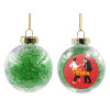 Transparent Christmas tree ball ornament with green filling 8cm