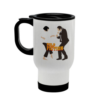 Pulp Fiction dancing, Stainless steel travel mug with lid, double wall white 450ml