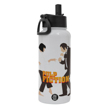 Pulp Fiction dancing, Metal mug thermo White with Straw and Spout Lid (Stainless steel), double wall, 950ml