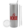 Tumbler stainless steel Silver 600ml, with metal straw & cleaning brush