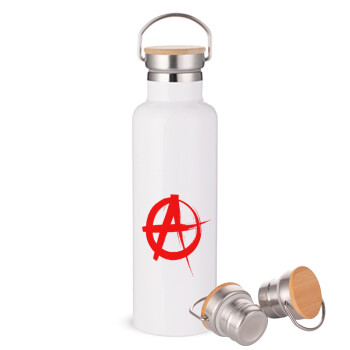 Anarchy, Stainless steel White with wooden lid (bamboo), double wall, 750ml