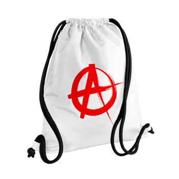 Anarchy, Τσάντα πλάτης πουγκί GYMBAG λευκή, με τσέπη (40x48cm) & χονδρά κορδόνια