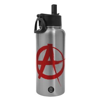 Anarchy, Metal mug thermo Silver with Straw and Spout Lid (Stainless steel), double wall, 950ml