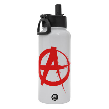 Anarchy, Metal mug thermo White with Straw and Spout Lid (Stainless steel), double wall, 950ml