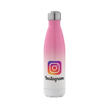 Instagram, Metal mug thermos Pink/White (Stainless steel), double wall, 500ml