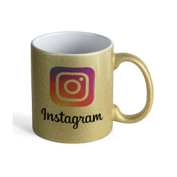 Instagram, Κούπα Χρυσή Glitter που γυαλίζει, κεραμική, 330ml