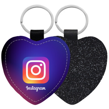 Instagram, Μπρελόκ PU δερμάτινο glitter καρδιά ΜΑΥΡΟ
