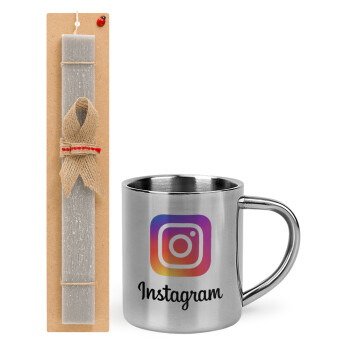 Instagram, Easter Set, metallic thermal cup (300ml) & Easter aromatic flat candle (30cm) (GRAY)