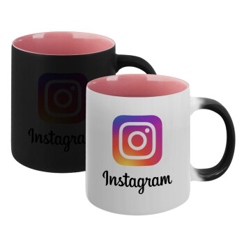 Instagram, Κούπα Μαγική εσωτερικό ΡΟΖ, κεραμική 330ml που αλλάζει χρώμα με το ζεστό ρόφημα (1 τεμάχιο)