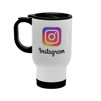 Instagram, Κούπα ταξιδιού ανοξείδωτη με καπάκι, διπλού τοιχώματος (θερμό) λευκή 450ml