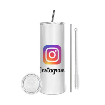 Instagram, Tumbler ποτήρι θερμό από ανοξείδωτο ατσάλι 600ml, με μεταλλικό καλαμάκι & βούρτσα καθαρισμού