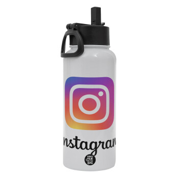 Instagram, Metal mug thermo White with Straw and Spout Lid (Stainless steel), double wall, 950ml