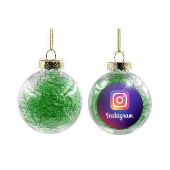 Instagram, Transparent Christmas tree ball ornament with green filling 8cm